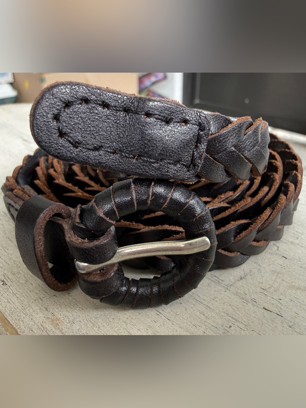 Skinny Skinny TARNISH Woven Black Leather Belt